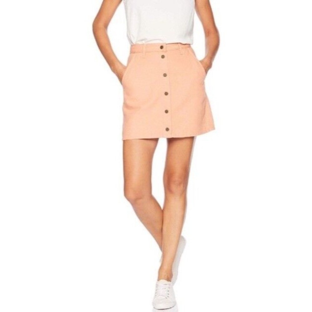 OBEY Coral Pink A Line Snap Button Denim Skirt Size 29